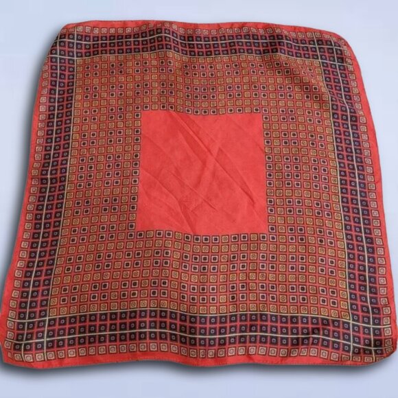 Vintage Square Scarf Red Navy Gold Geometric Print 26"x27" | Mod Retro - Picture 3 of 5